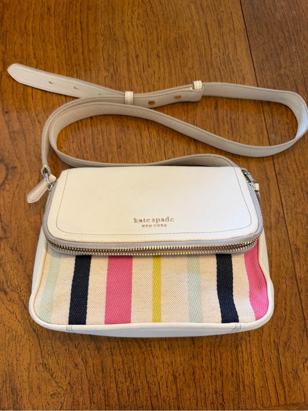 Kate Spade Run Around Breezy Crossbody with Pink, Navy & Yellow Stripe Panel